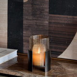 Ribbed Glass Bronzed Iron Hurricane Lantern – Brown