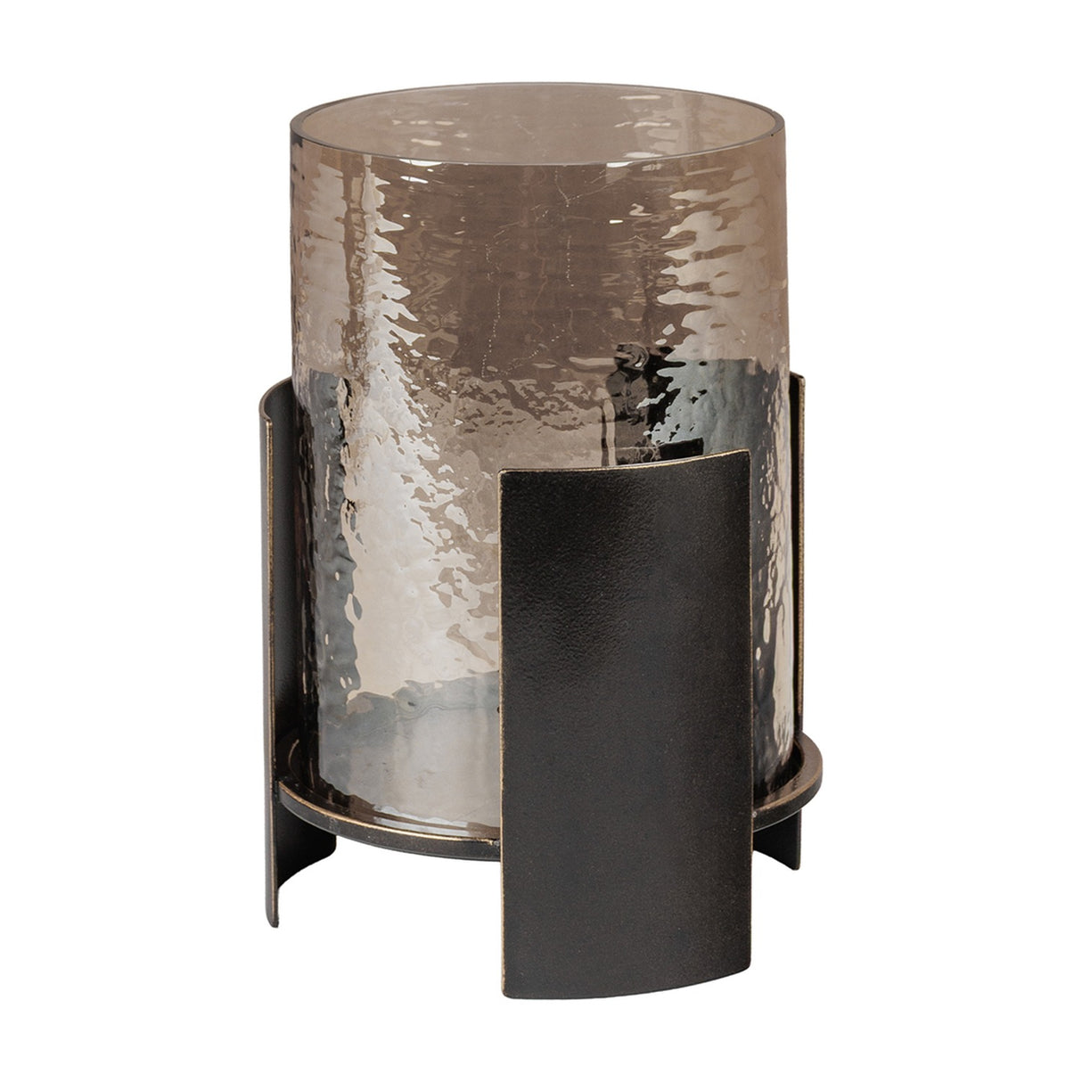 Ribbed Glass Bronzed Iron Hurricane Lantern – Brown