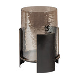 Ribbed Glass Bronzed Iron Hurricane Lantern – Brown