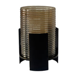 Ribbed Glass Bronzed Iron Hurricane Lantern – Brown