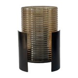 Ribbed Glass Bronzed Iron Hurricane Lantern – Brown