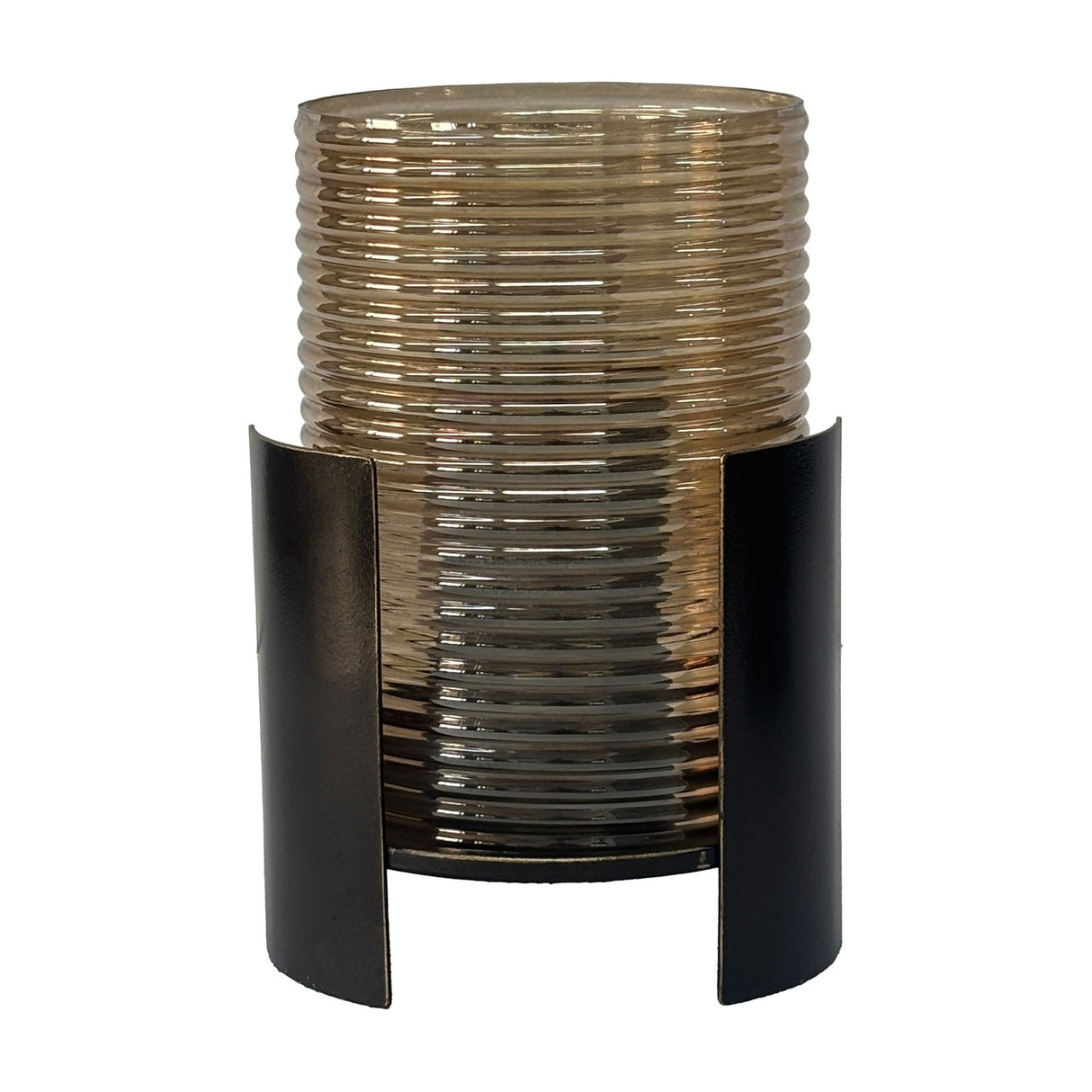 Ribbed Glass Bronzed Iron Hurricane Lantern – Brown