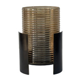 Ribbed Glass Bronzed Iron Hurricane Lantern – Brown