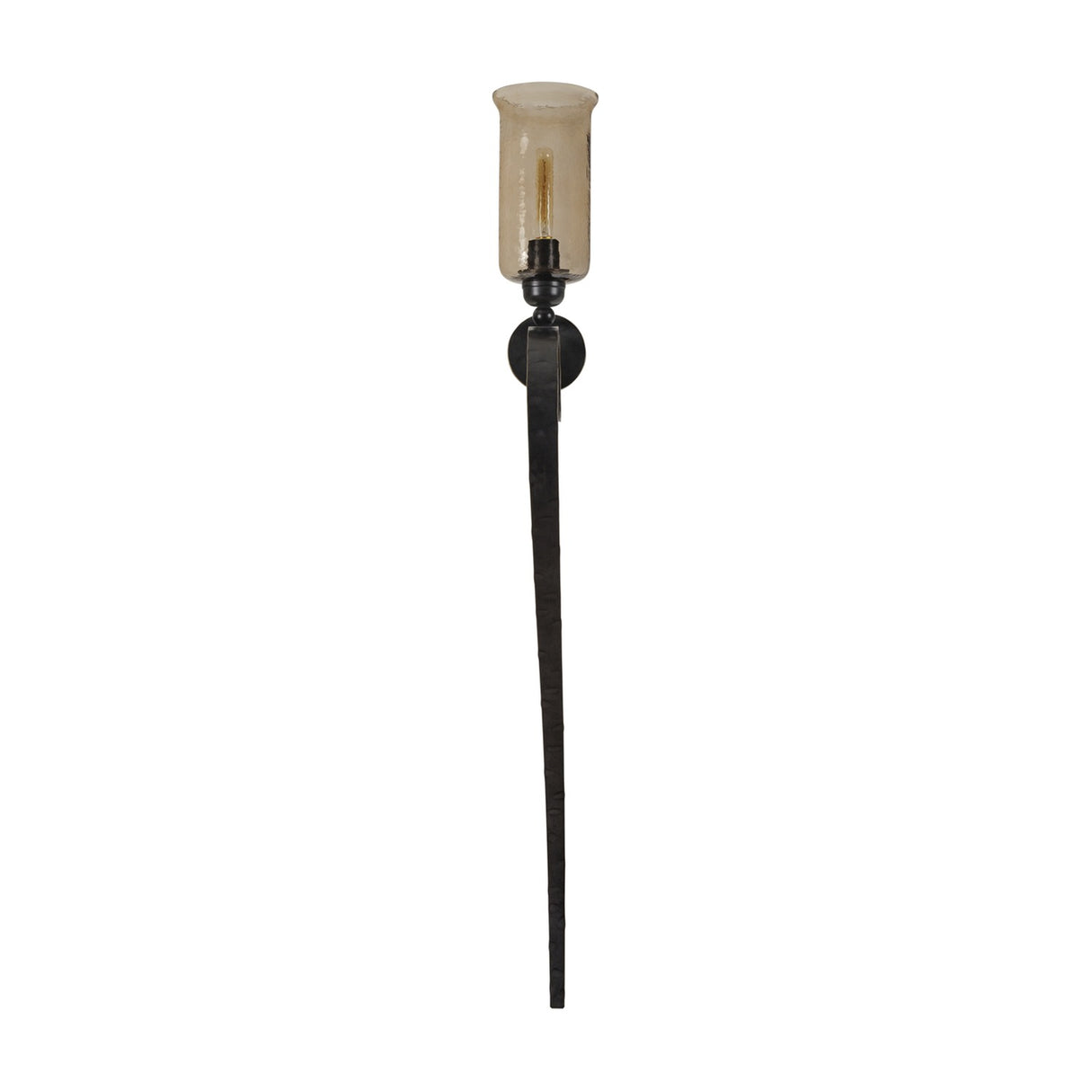 Libra Interiors Hammered Glass Iron Wall Candle Holder in brown with a copper-lustre glass shade and tapered iron arm on a round mounting plate.