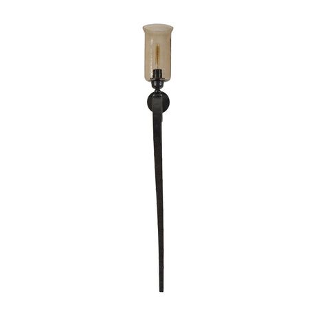 Libra Interiors Hammered Glass Iron Wall Candle Holder in brown with a copper-lustre glass shade and tapered iron arm on a round mounting plate.