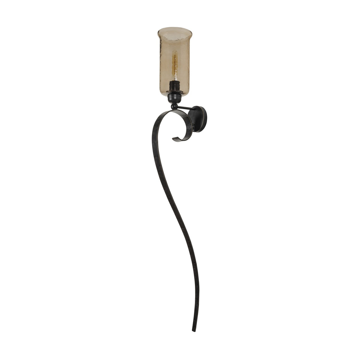 Libra Interiors Hammered Glass Iron Wall Candle Holder in brown with a copper-lustre glass shade on a curved iron stem, shown on a white background.