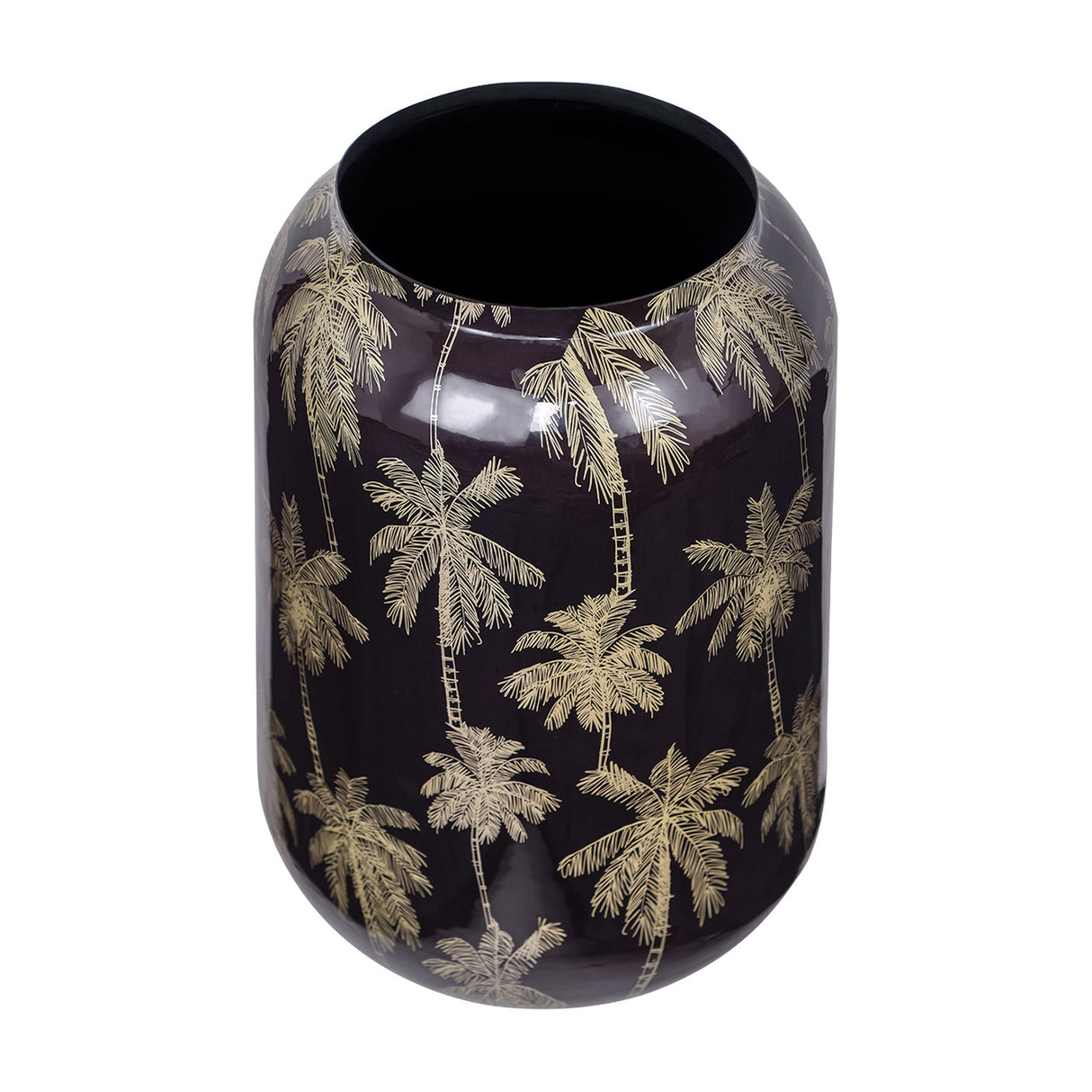 Gold Palm Enamel Vase – Black