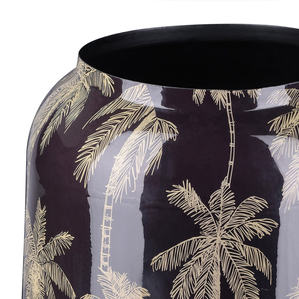 Gold Palm Enamel Vase – Black