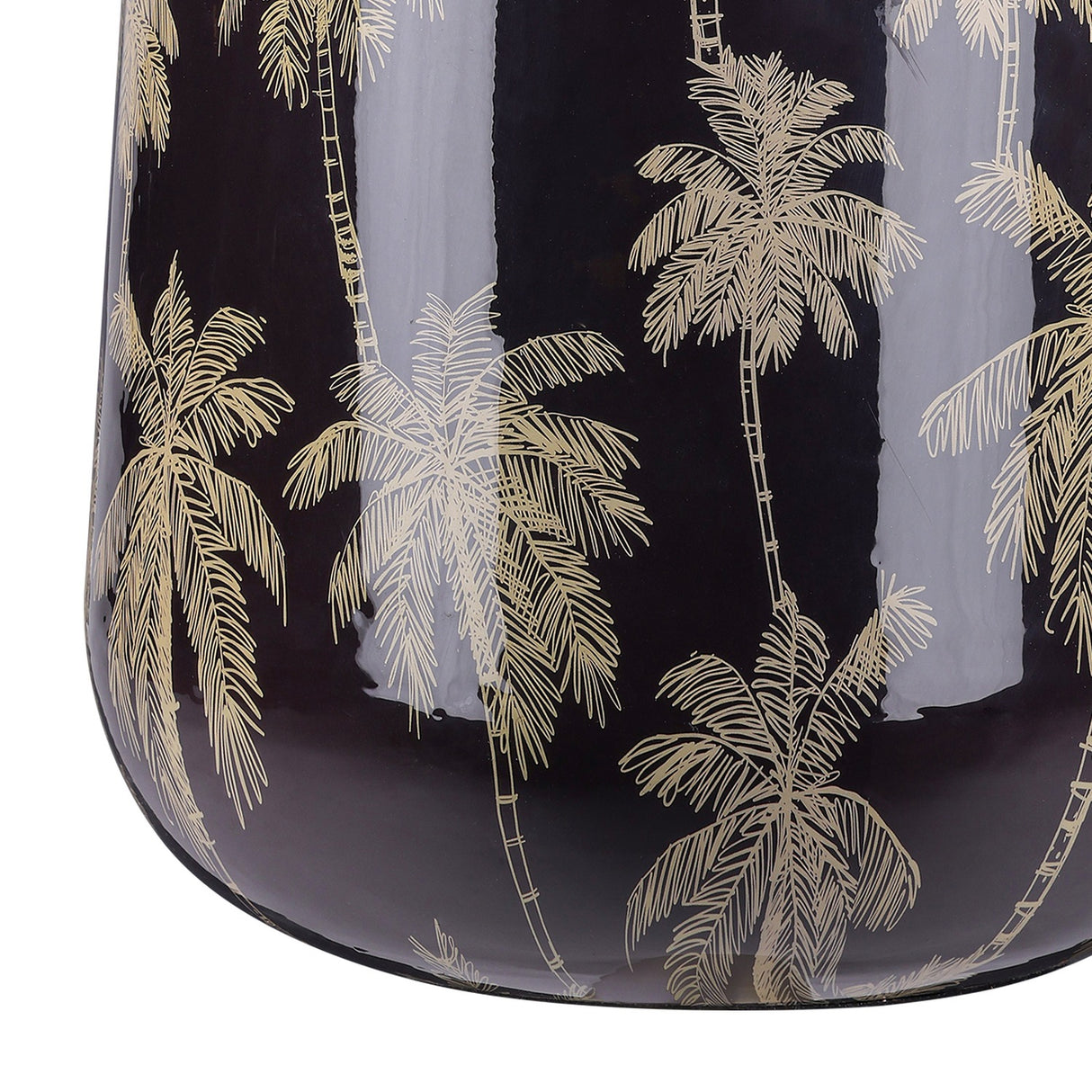 Gold Palm Enamel Vase – Black