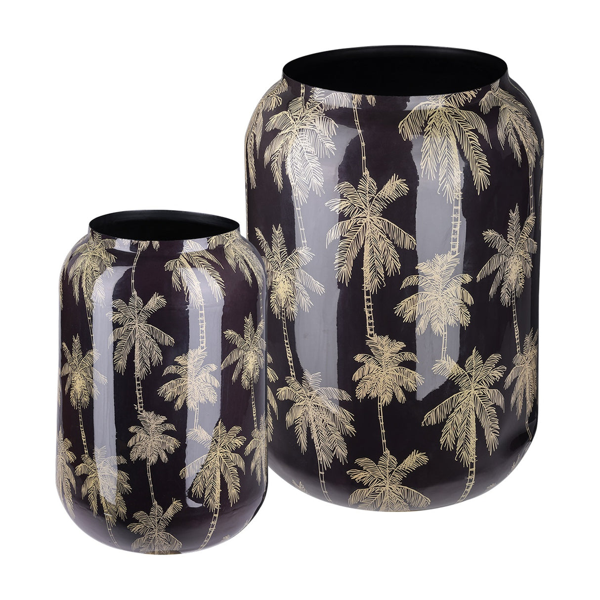 Gold Palm Enamel Vase – Black