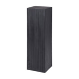 Libra Interiors Grooved Wood Black Display Plinth in solid mango wood with a matt black stain and vertical carved grain, shown on a plain white background.