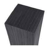 Libra Interiors Grooved Wood Black Display Plinth shown in close-up, highlighting the square top and vertical carved grain lines in matt black mango wood.