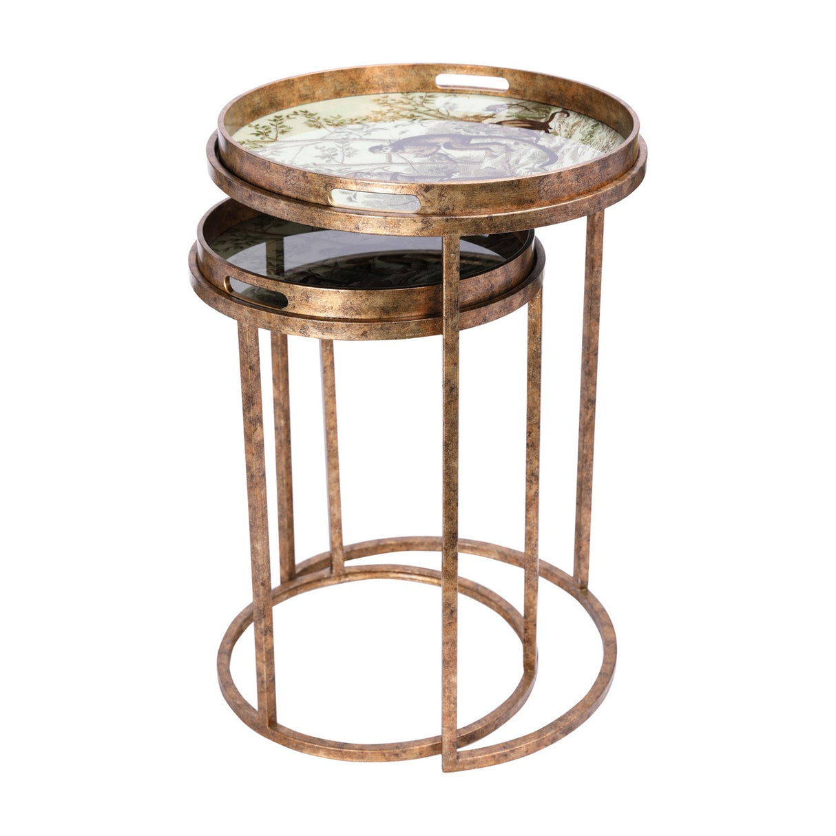 Removable Tray Top Round Nesting Side Table – Gold