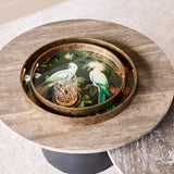 Round Glass Tropical Bird Serving Tray – Gold