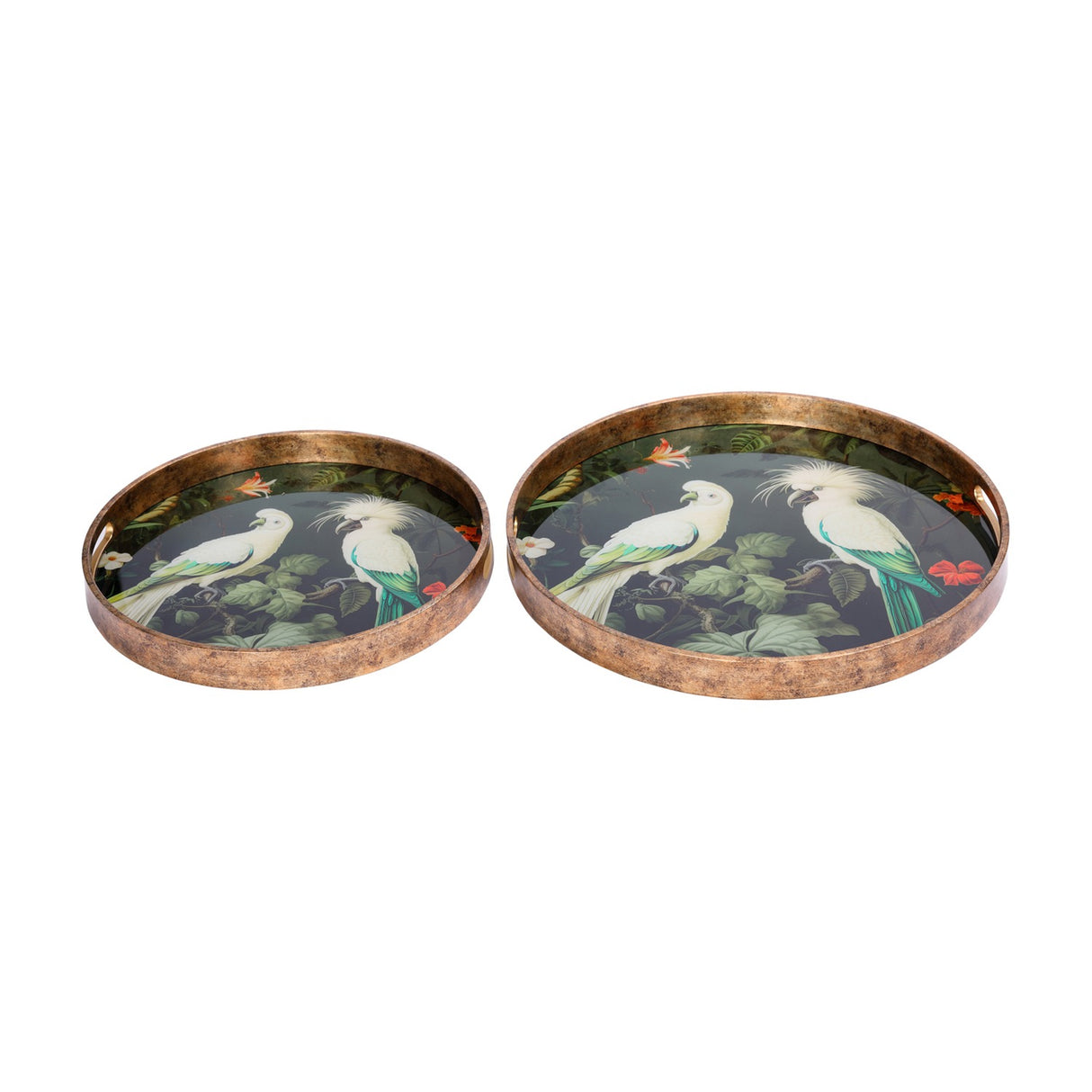 Round Glass Tropical Bird Serving Tray – Gold