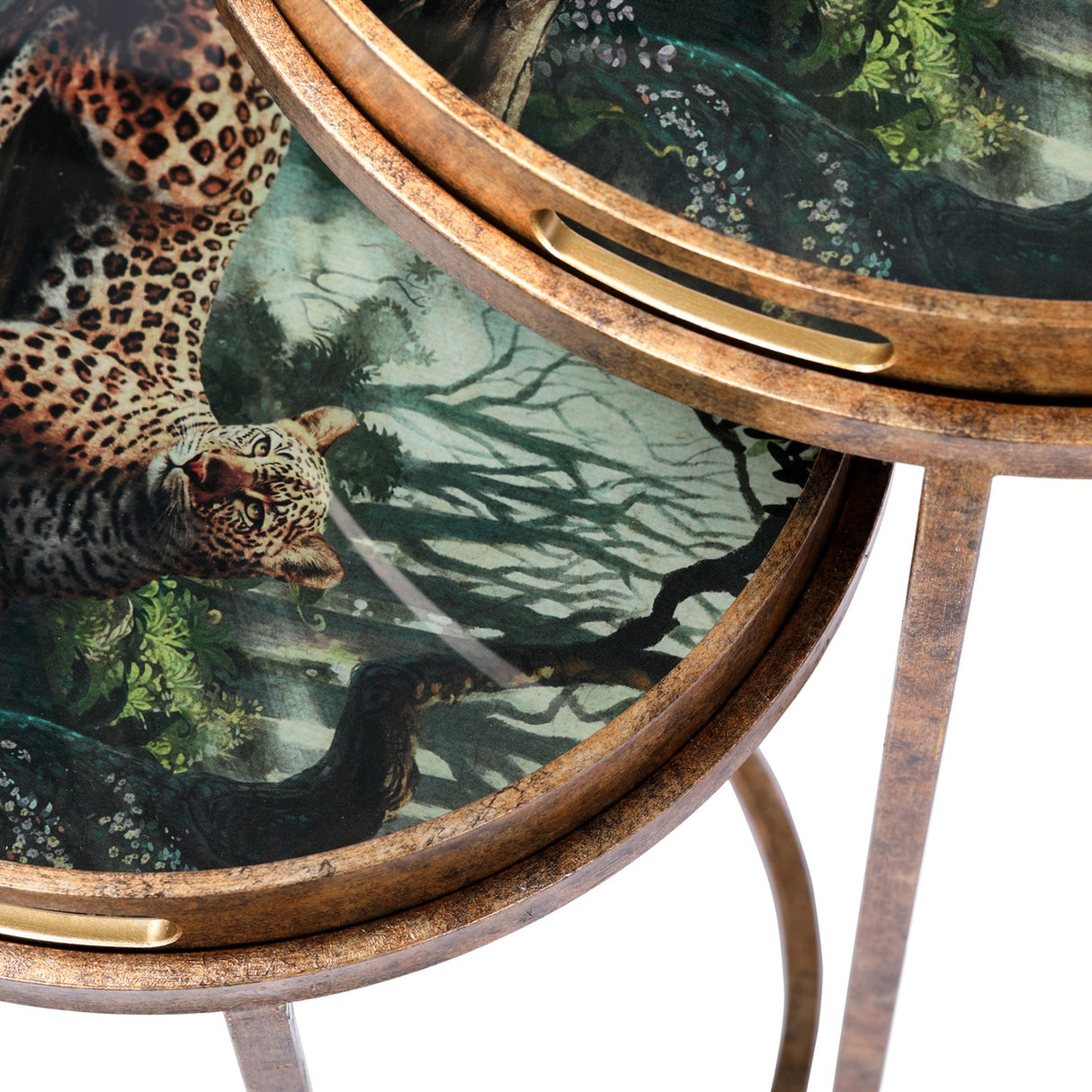 Antiqued Gold Leopard Nesting Side Table