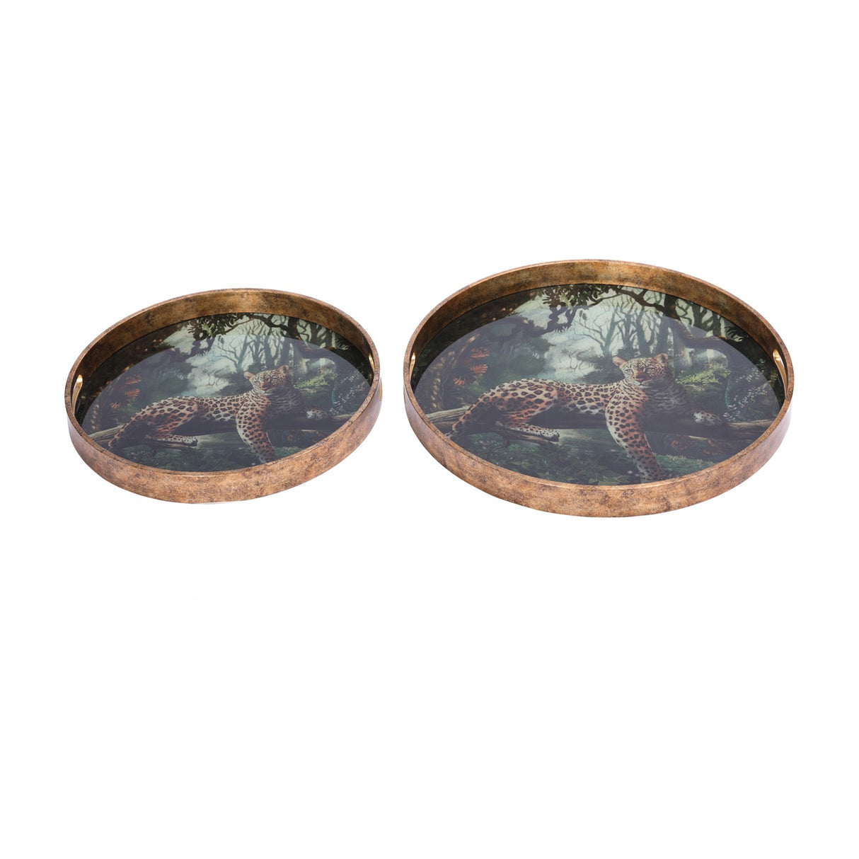 Leopard Glass Round Serving Tray – Gold