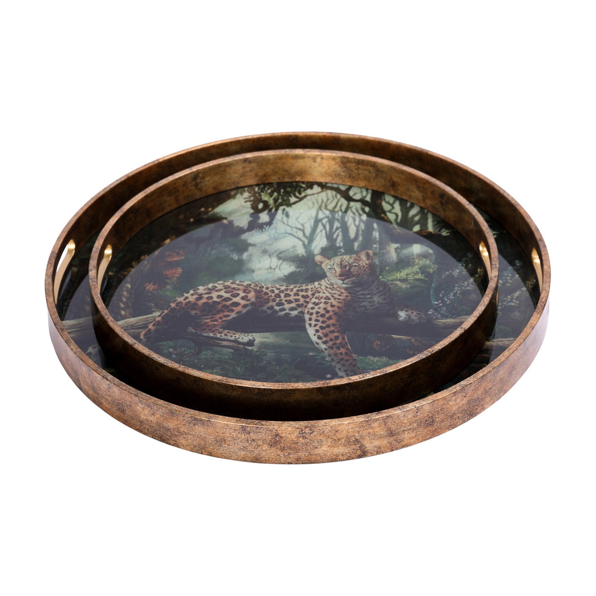 Leopard Glass Round Serving Tray – Gold