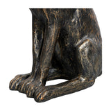 Libra Interiors Antique Bronze Stargazing Hare Sculpture shown in close-up on the lower body, forelegs and paws, highlighting the textured hand-finished patina.