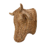 Libra Interiors Braided Resin Cow Head Wall Art in brown, side view showing herringbone weave texture, curved horns and tapered muzzle on a white background.