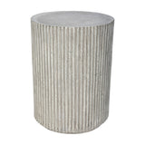 Ribbed Stone Effect Cylindrical Side Table – Grey