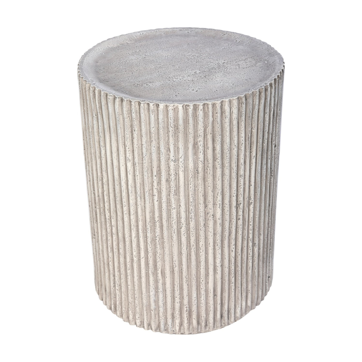 Ribbed Stone Effect Cylindrical Side Table – Grey