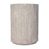 Ribbed Stone Effect Cylindrical Side Table – Grey