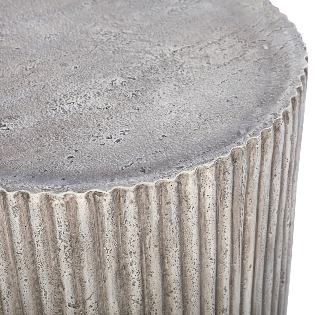 Ribbed Stone Effect Cylindrical Side Table – Grey