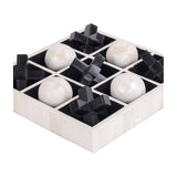 Libra Interiors Bone and Horn Inlay Noughts and Crosses Game with off-white bone balls and black horn crosses in a nine-compartment tray.