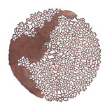 Libra Interiors Coral Openwork Round Wall Art in bronze, a large aluminium disc with organic coral-inspired latticework and solid panels on a white background.