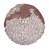 Libra Interiors Coral Openwork round wall art in bronze cast aluminium, showing the reverse with keyhole mounting brackets on a white background.