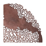 Libra Interiors Coral Openwork round wall art in cast aluminium with a raw bronze finish, showing branching latticework around a solid centre panel.