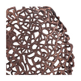 Close-up of the Libra Interiors Coral Cut-Out Aluminium Ellipse Vase in bronze, showing the organic lattice of interlaced strands in matt cast aluminium.
