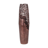Libra Interiors Coral Cut-Out aluminium floor vase in bronze, with a smooth lower body and pierced coral-like openwork upper section, on a white background.