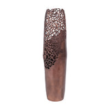 Libra Interiors Coral Cut-Out Aluminium Floor Vase in bronze, with a smooth lower body and pierced coral-like openwork upper section, on a white background.