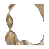 Close-up of the Libra Interiors Abstract Aluminium Ring Sculpture in antique gold, showing the twisted looping form and lightly textured cast metal surface.
