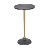 Libra Interiors Grooved Sunburst round side table with blackish bronze top and domed base, slim matt gold stem, on a plain white background.