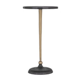 Libra Interiors Grooved Sunburst round side table with blackish bronze top, matt gold stem and domed textured base, on a plain white background.