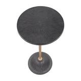 Libra Interiors Grooved Sunburst round side table in blackish bronze aluminium with radial etched top, matt gold stem and domed base, on a white background.