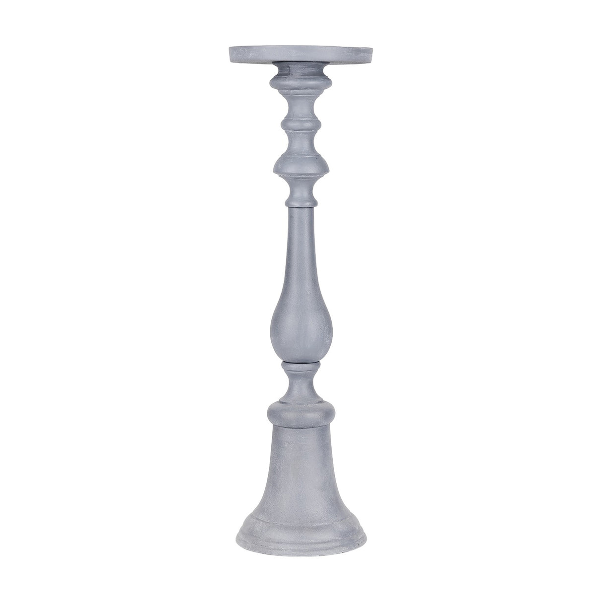 Turned Stonewash Pillar Candle Holder – Grey
