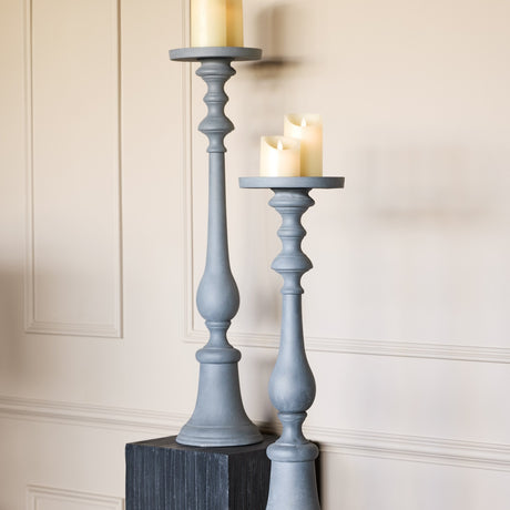 Turned Stonewash Pillar Candle Holder – Grey