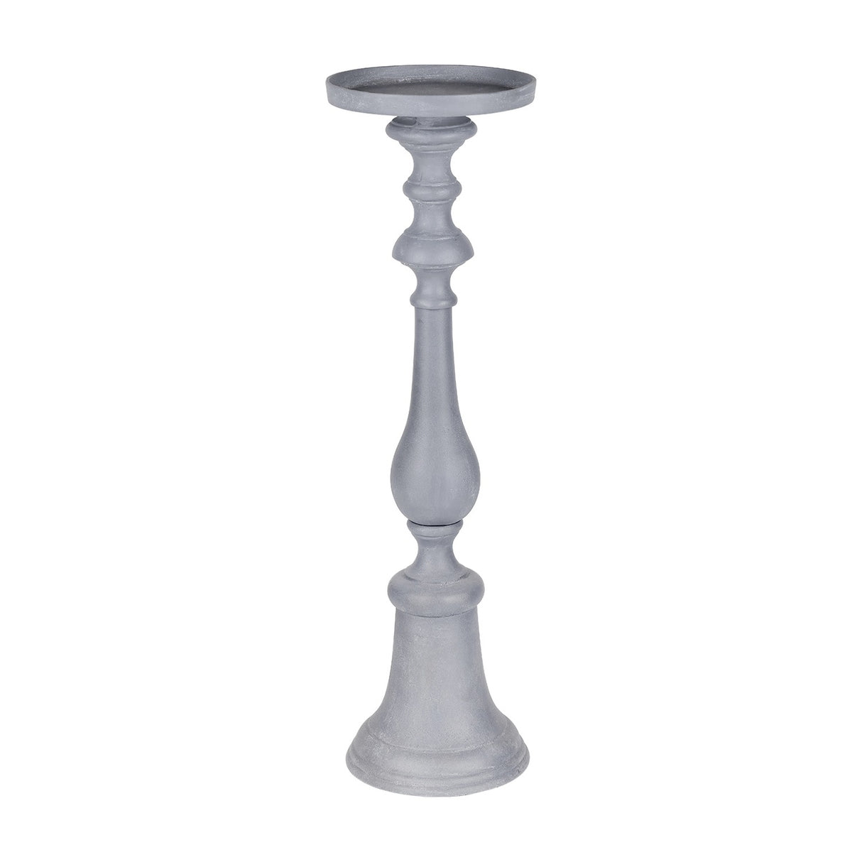 Turned Stonewash Pillar Candle Holder – Grey