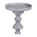 Libra Interiors Stonewashed Aluminium Pillar Candle Holder in grey, with a turned columnar stem and wide plate top, shown on a plain white background.