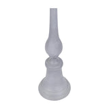 Libra Interiors stonewashed aluminium pillar candle holder in grey, showing the flared base, ringed stem and rounded bulb detail against a white background.