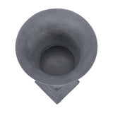 Top-down view of the Libra Interiors Stonewash Grey Aluminium Urn Vase showing the flared circular lip, hollow interior and square plinth base below.