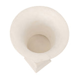 Top-down view of the Libra Interiors Stonewash Aluminium Urn Vase in cream, showing the flared rim, hollow interior and square plinth base below.