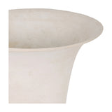 Close-up of the Libra Interiors Stonewash Aluminium Urn Vase in cream, showing the widely flared rim and matt chalk-like grainy finish.
