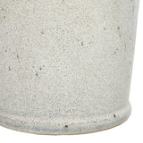 Close-up of the Libra Interiors Speckled Glazed Tall Ceramic Planter in white, showing the mottled hand-glazed surface and neat foot at the base.