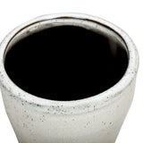 Close-up of the Libra Interiors Speckled Glazed Ceramic Planter in white, showing the rounded rim and speckled reactive glaze finish.
