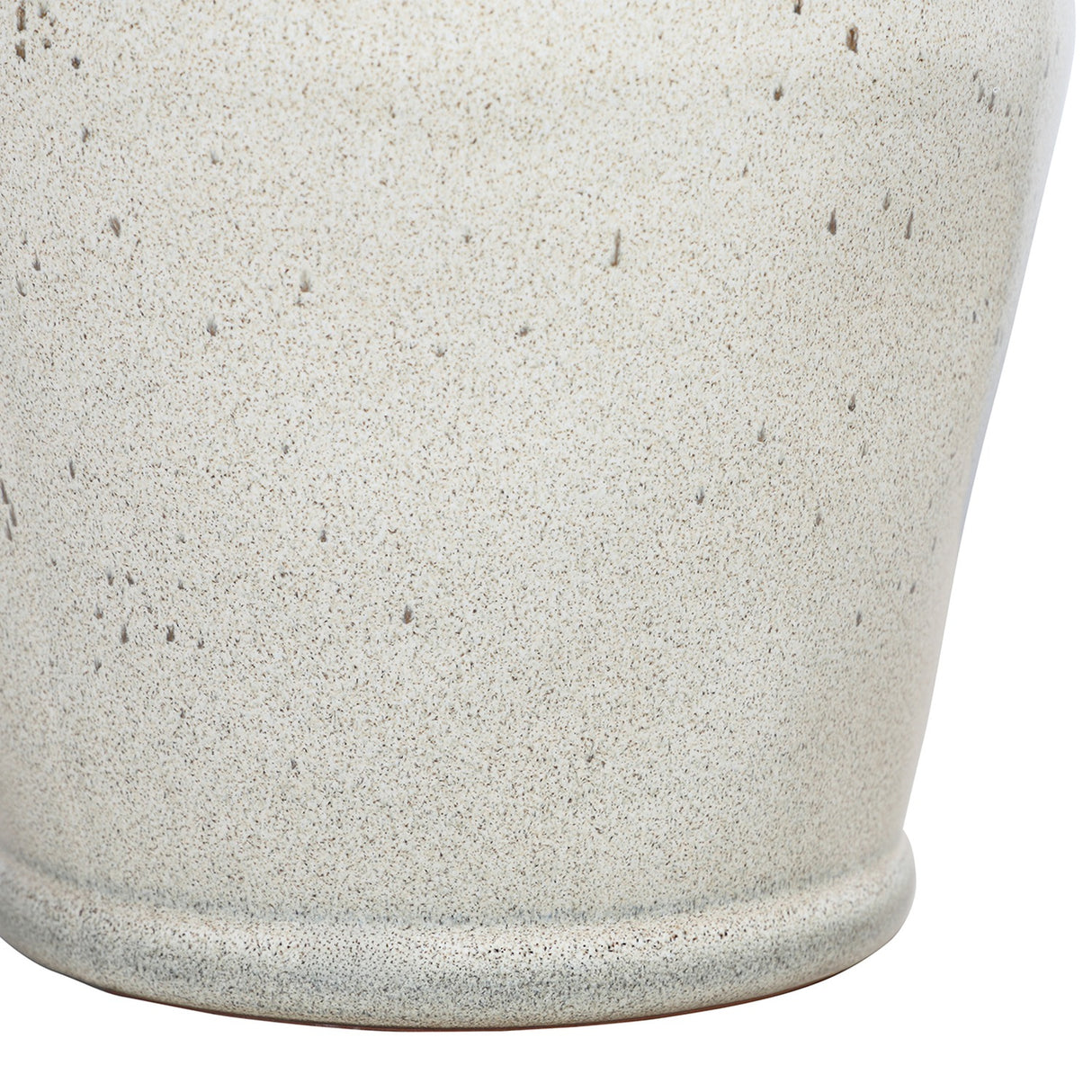 Close-up of Libra Interiors Speckled Glazed Ceramic Planter in white, showing the tapered base and speckled reactive glaze finish.